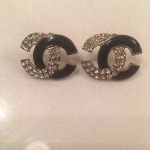 Black, gold, and faux diamond earrings